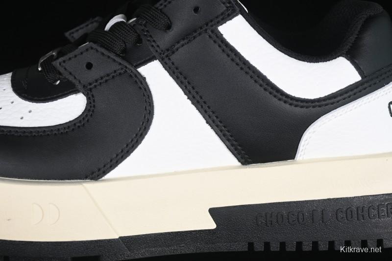 Choco Concert Leather Round Square Asymmetric Fashion Sneakers Black White - AJE5