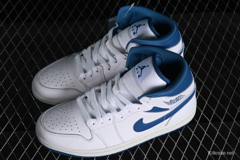 Nike Air Jordan 1 Mid Industrial Blue Basketball Shoes with Air Cushion - FN5215-141