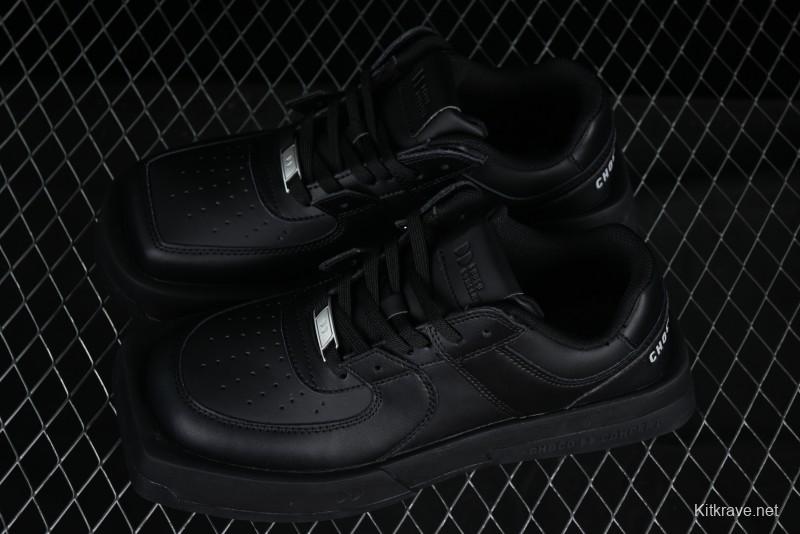 Choco Concert Leather Round Square Asymmetric Fashion Sneakers Black - AJE5