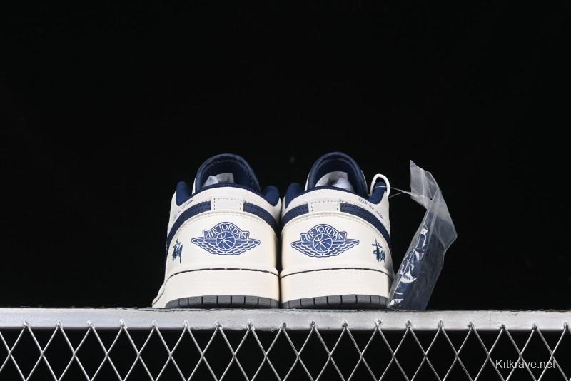 Nike Air Jordan 1 Low Stussy Collaboration - Light Grey Blue Hook Retro Basketball Shoes - SJ9950-046
