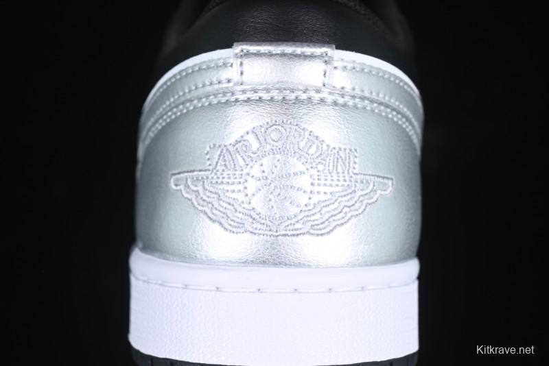 Nike Air Jordan 1 Low AJ1 Basketball Shoes in Black White Silver - 553558-131