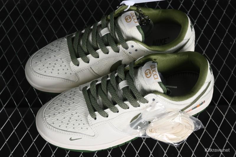 Nike SB Dunk Low Gucci Collaboration - Beige Green Woven Fabric Anniversary High-End Custom Low-Top Casual Skate Shoes - DQ1098-368