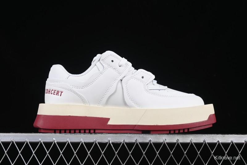 Choco Concert Leather Round Square Asymmetric Fashion Sneakers White Wine Red - AJE5