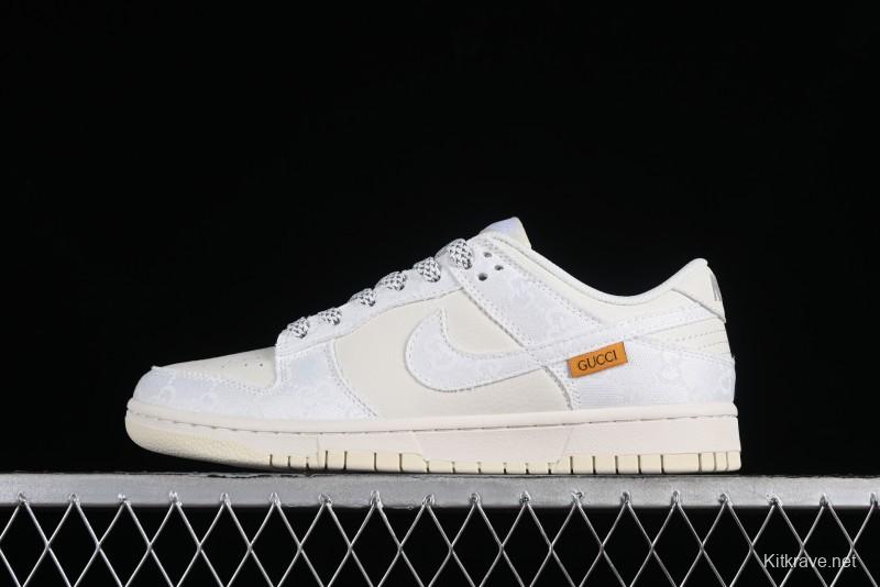 Nike SB Dunk Low Gucci Collaboration - Silver White Pattern Anniversary High-End Custom Low-Top Casual Sneakers BB9676-312