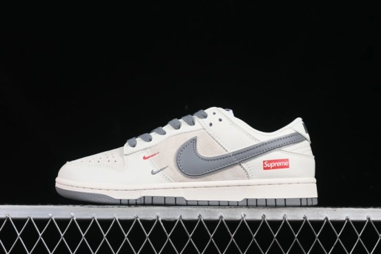 Nike SB Dunk Low Supreme Collaboration Grey Swoosh Double Mini Swoosh Anniversary Custom Low-Top Casual Sneakers - XX2025-688