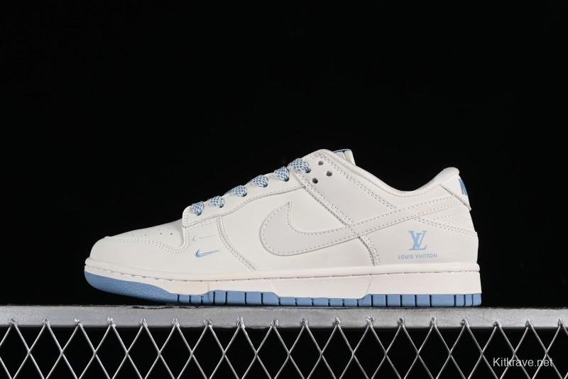 Nike SB Dunk Low LV Collaboration - Double Swoosh Beige Blue Anniversary High-End Custom Low-Top Casual Skate Shoes - XX2025-308