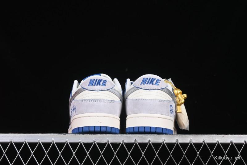 Nike SB Dunk Low Stussy Year of the Snake Collaboration Light Blue Silver Swoosh Anniversary Custom Low-Top Casual Sneakers - DM6868-010