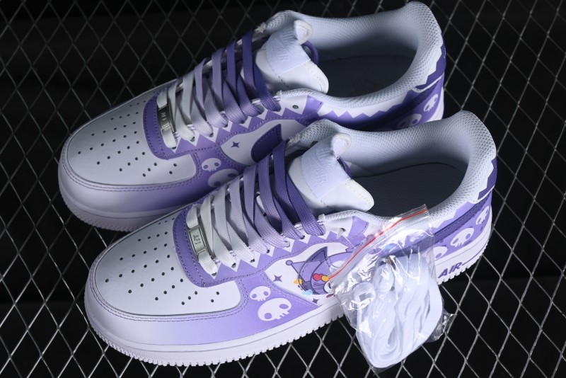 Nike Air Force 1 Low Witch Collaboration Custom Leather Sneakers with Gradient White-Purple and Skull Design - CW2288-111