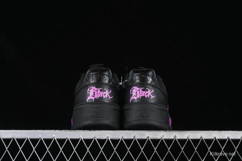 NY Yankees Black Leather Sneakers with Bold Pink Logo