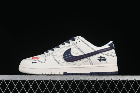 Nike SB Dunk Low Stussy Collaboration White Blue Red Stripe Swoosh Anniversary Custom Low-Top Casual Skate Shoes - XS6089-532