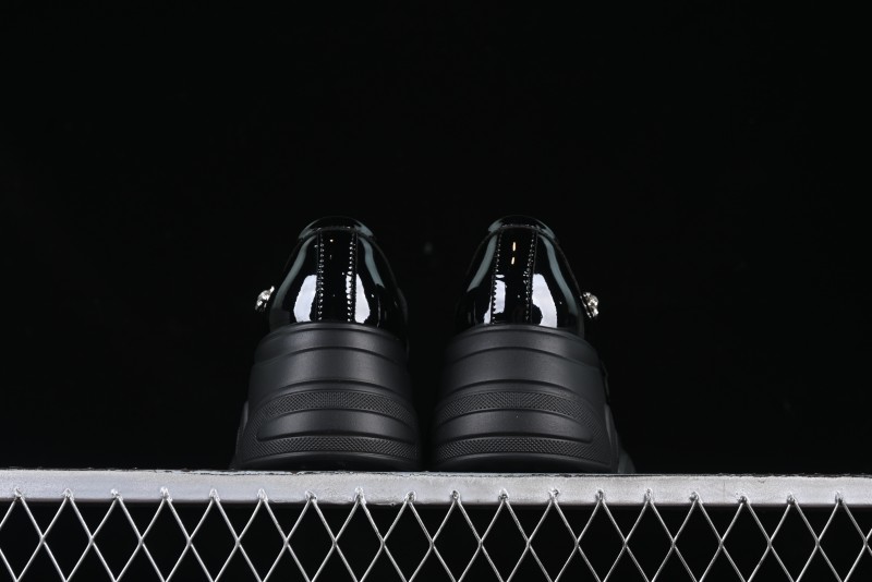 Black Patent Chunky Platform Loafers with Metal Embellishments