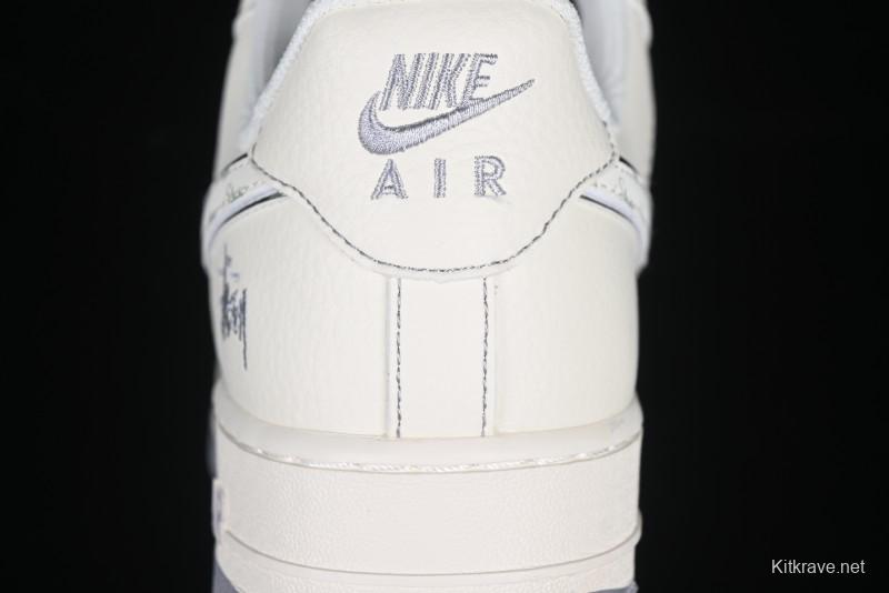 Nike Air Force 1 '07 Low Stussy Collaboration Grey Swoosh Casual Sneakers - HH7518-041