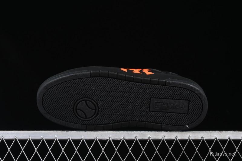 NY Yankees Black Leather Sneakers with Bold Orange Logo