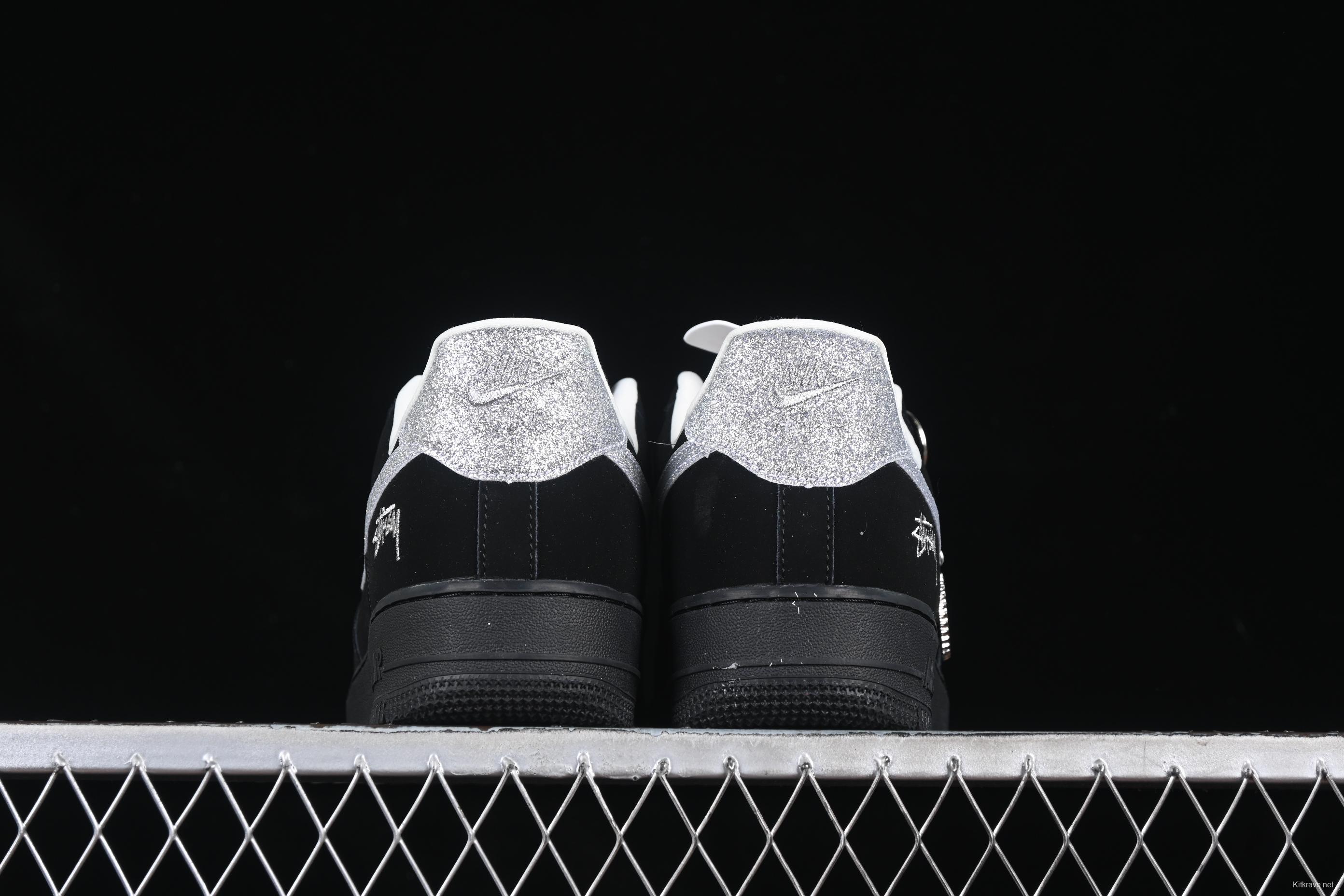 Nike Air Force 1 '07 Low Stussy Collaboration Silver Swoosh Starry Sky Casual Sneakers - DF0188-043