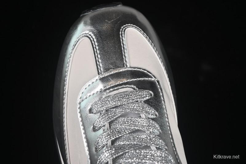 Golden Goose Marathon Comfortable Low-Top Lifestyle Sneakers in White Black Silver - H8D4