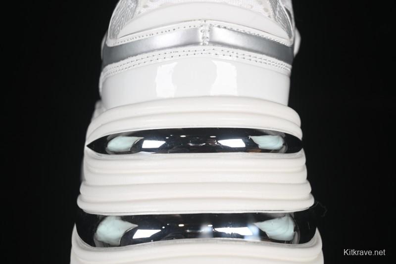 GG-CC Chunky Low Casual Fashion Sneakers with Thick Sole and Height Increasing Design - 2607 White