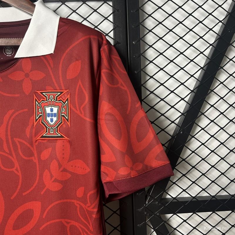 2025 Portugal National Team Burgundy with Floral Pattern Jersey