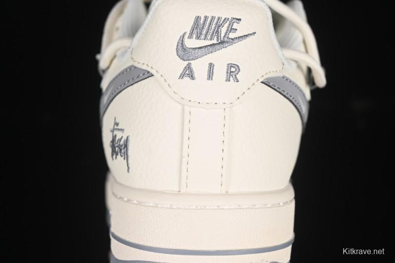 Nike Air Force 1 '07 Low Stussy Collaboration Grey Diamond Lace-Up Casual Sneakers - DM6868-072