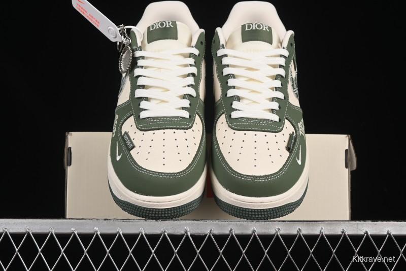 Nike Air Force 1'07 Low Dior Collaboration Dark Green Floral Swoosh Casual Sneakers - KK1988-081