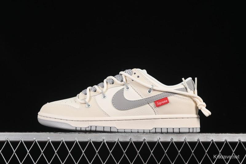 Nike SB Dunk Low Sup Anniversary Customized Low-Top Casual Skate Shoes with Strap and Grey Swoosh - DM6868-091