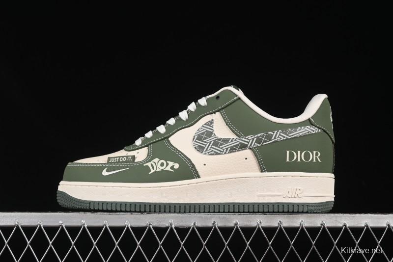 Nike Air Force 1'07 Low Dior Collaboration Dark Green Floral Swoosh Casual Sneakers - KK1988-081