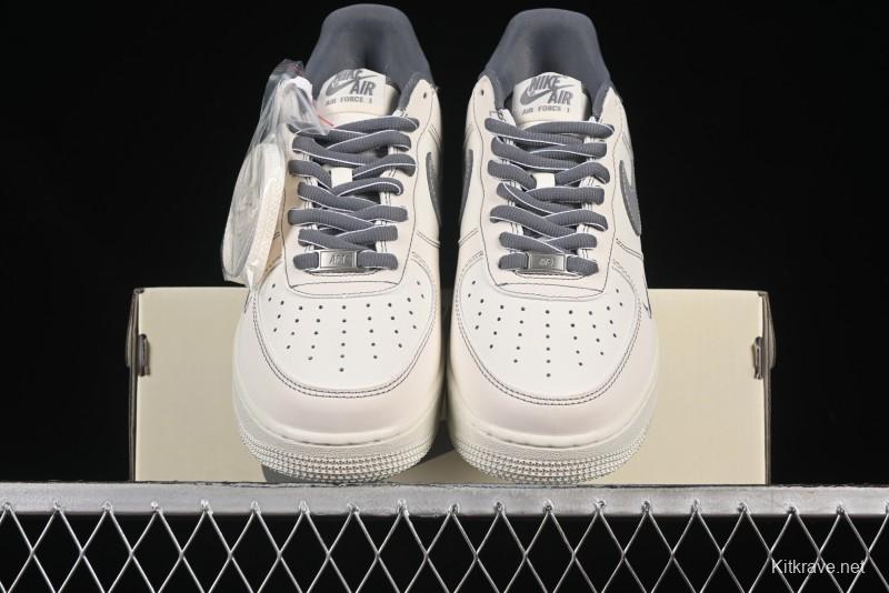 Nike Air Force 1 '07 Low Casual Sneakers in Cream Grey with Full-Length Air Cushion - SC9207-534
