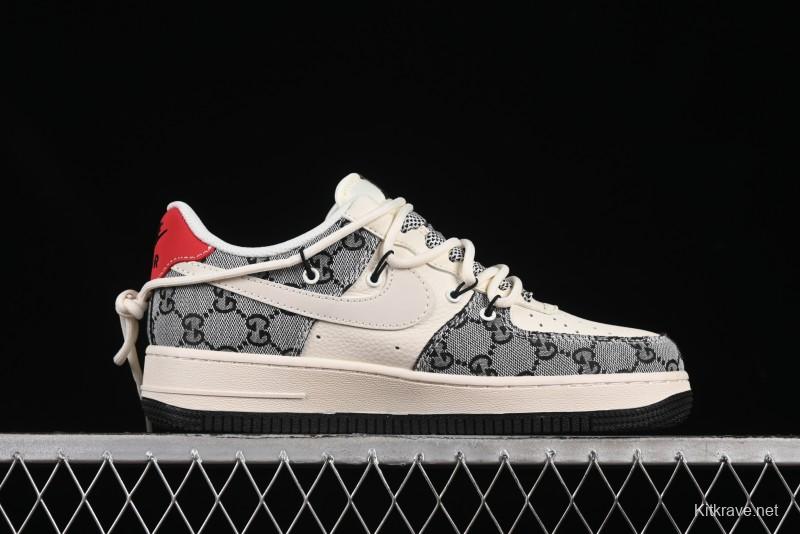 Nike Air Force 1'07 Low Gucci Collaboration Grey Pattern Drawstring Casual Sneakers - YX5066-319