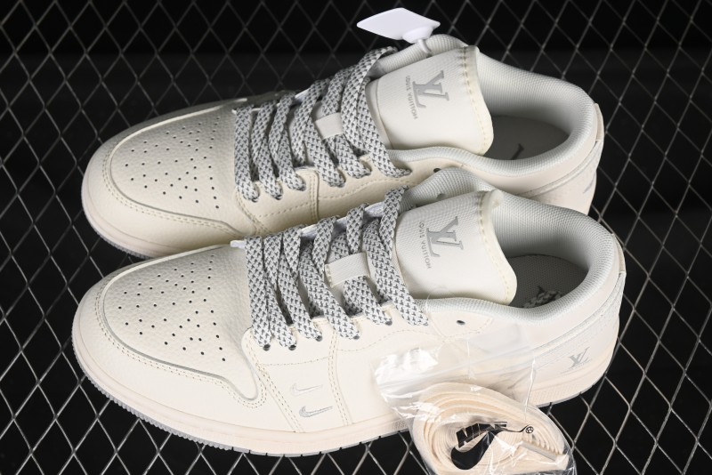 Nike Air Jordan 1 Low LV Collaboration Classic Beige Grey High-End Custom Retro Basketball Shoes - XX3168-169