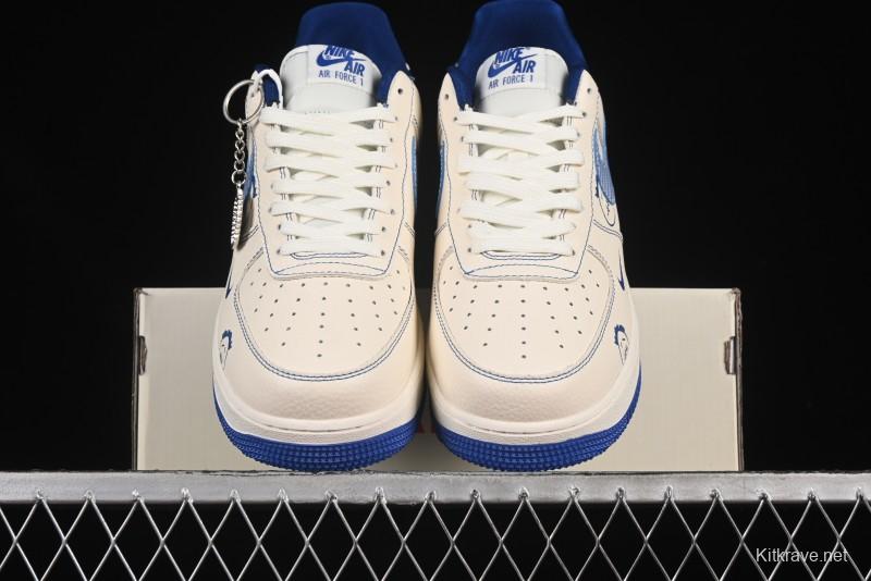 Nike Air Force 1'07 Low Casual Sneakers with Blue Line Ghost Face Design - DF0188-053