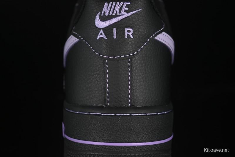 Nike Air Force 1'07 Low Casual Sneakers in Black with Purple Swoosh - HQ2037-001
