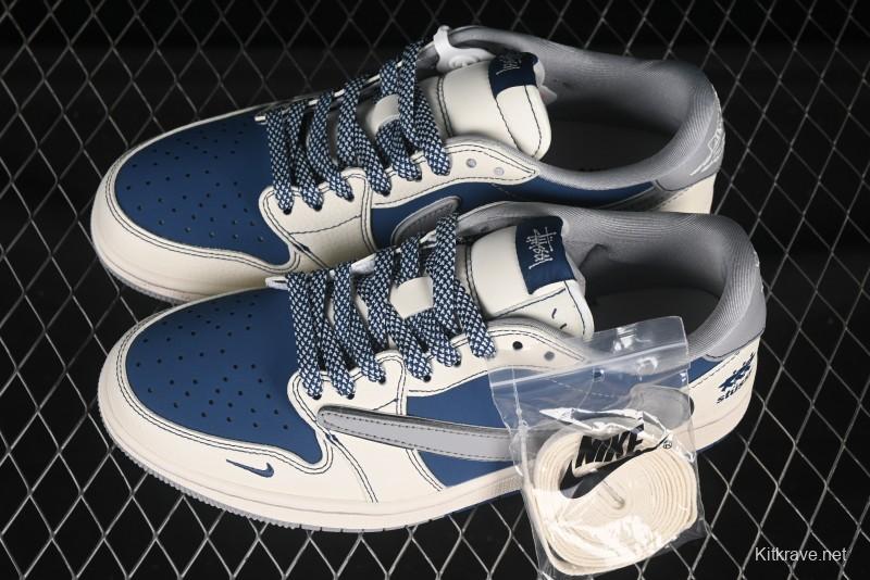 Nike Travis Scott x Fragment Design x Air Jordan 1 Low OG SP AJ1 Stussy Collaboration Dual-Tone Grey Hook Low-Top Casual Sneakers - ZH2598-245