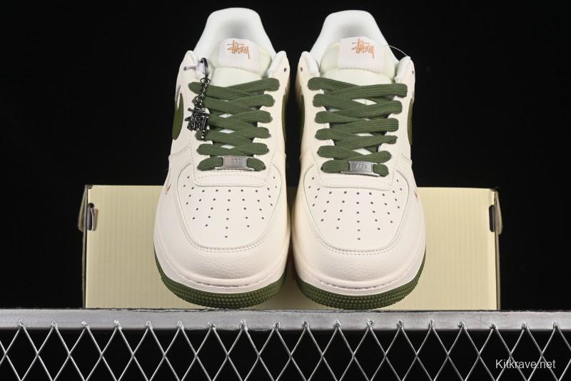 Nike Air Force 1 '07 Low Stussy Collaboration Green Swoosh Gold Embroidery Casual Sneakers - XX3168-151
