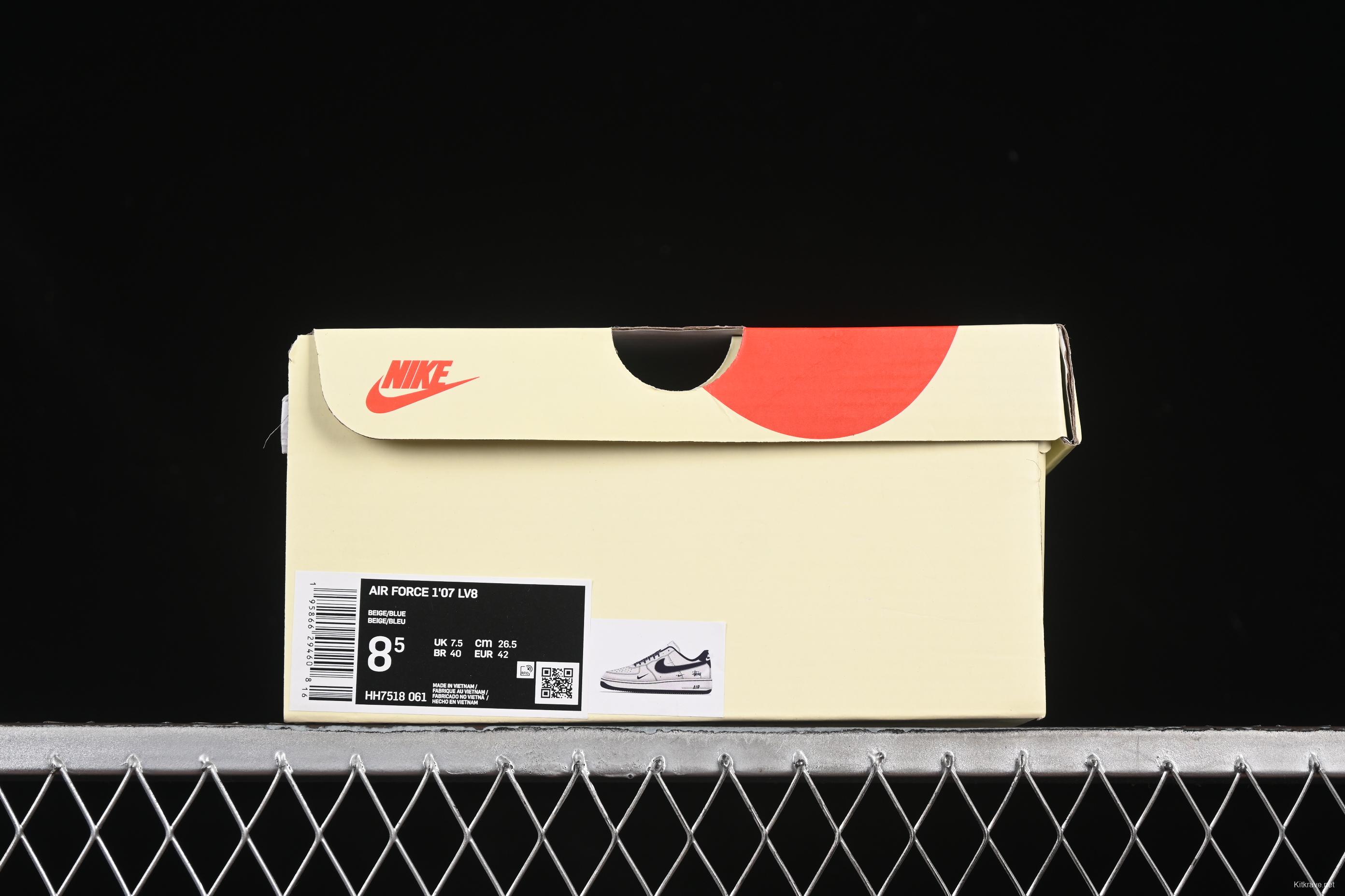 Nike Air Force 1 '07 Low Stussy Collaboration Dark Blue Mini Swoosh Casual Sneakers - HH7518-061