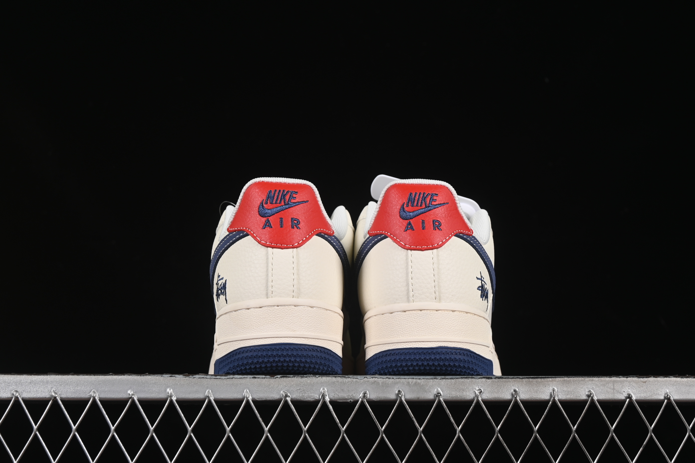 Nike Air Force 1 '07 Low Stussy Collaboration Light Blue Sole Red Heel Casual Sneakers - JJ2508-716
