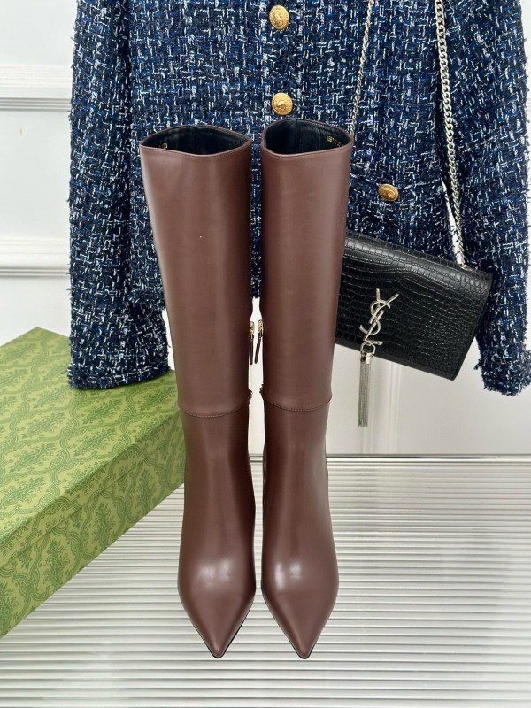 2024 Women Gucci brown leather boots chain MJ00550
