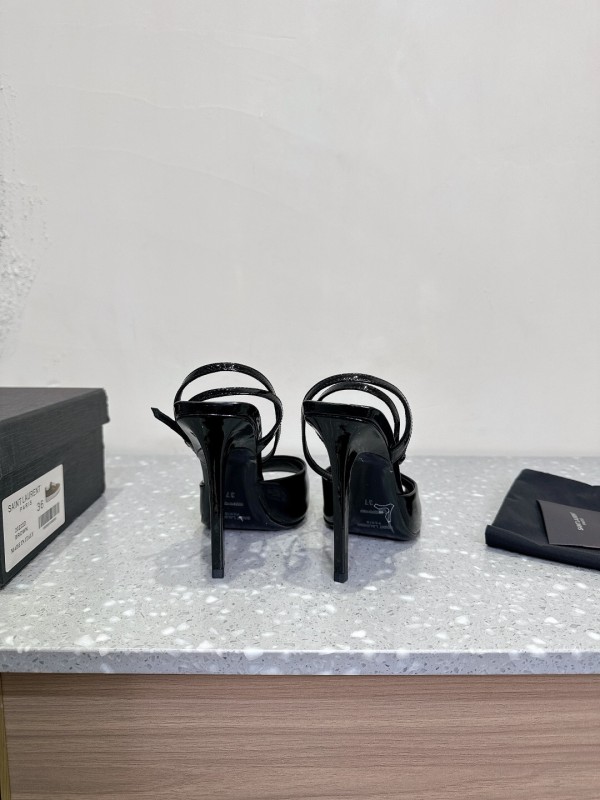 2025 Women Yves Saint Laurent Black Patent Leather Slingback High Heels KFY00290