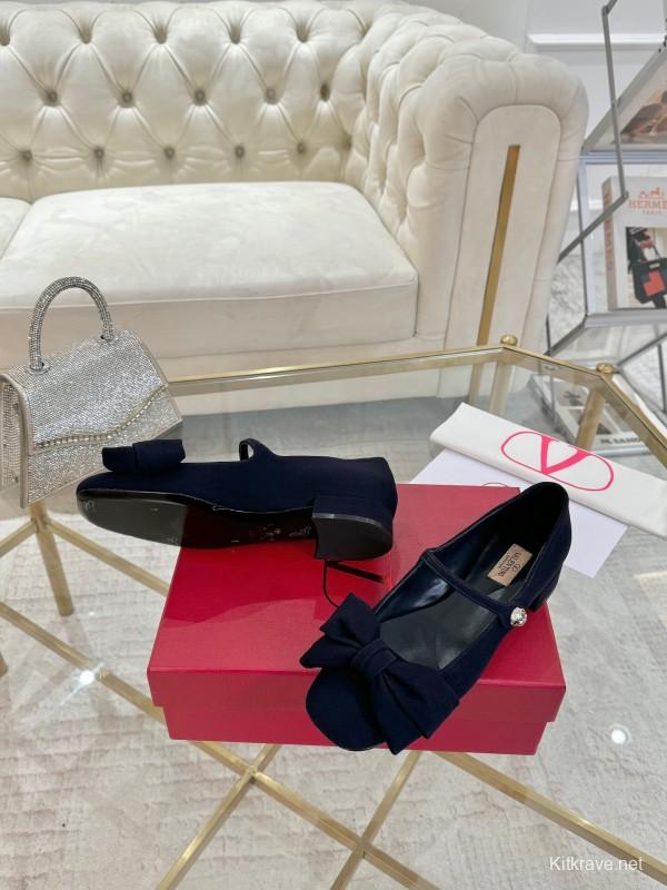 2025 Women Valentino Black Fabric Mary Jane Bow LY00300