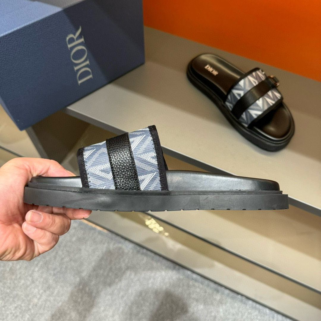 2024 Slippers Dior Blue Black Leather Slippers