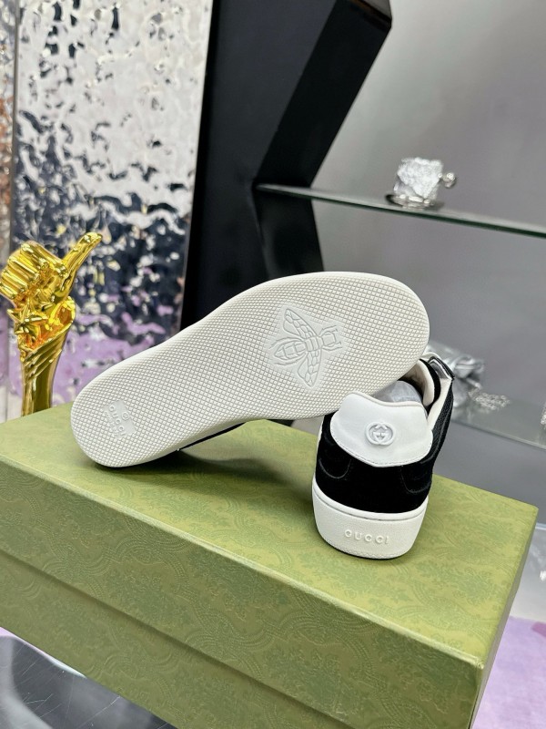 2024 Unisex Gucci Black White Leather Sneakers MJ00310