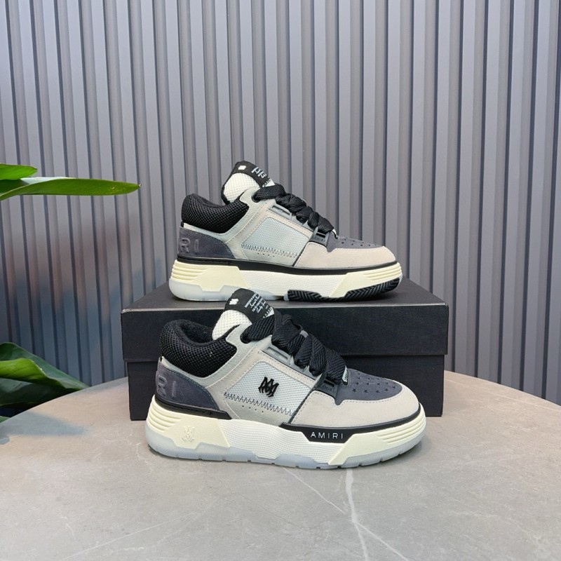 2024 Unisex Amiri Black White Grey Leather Mesh Sneakers MJ00360