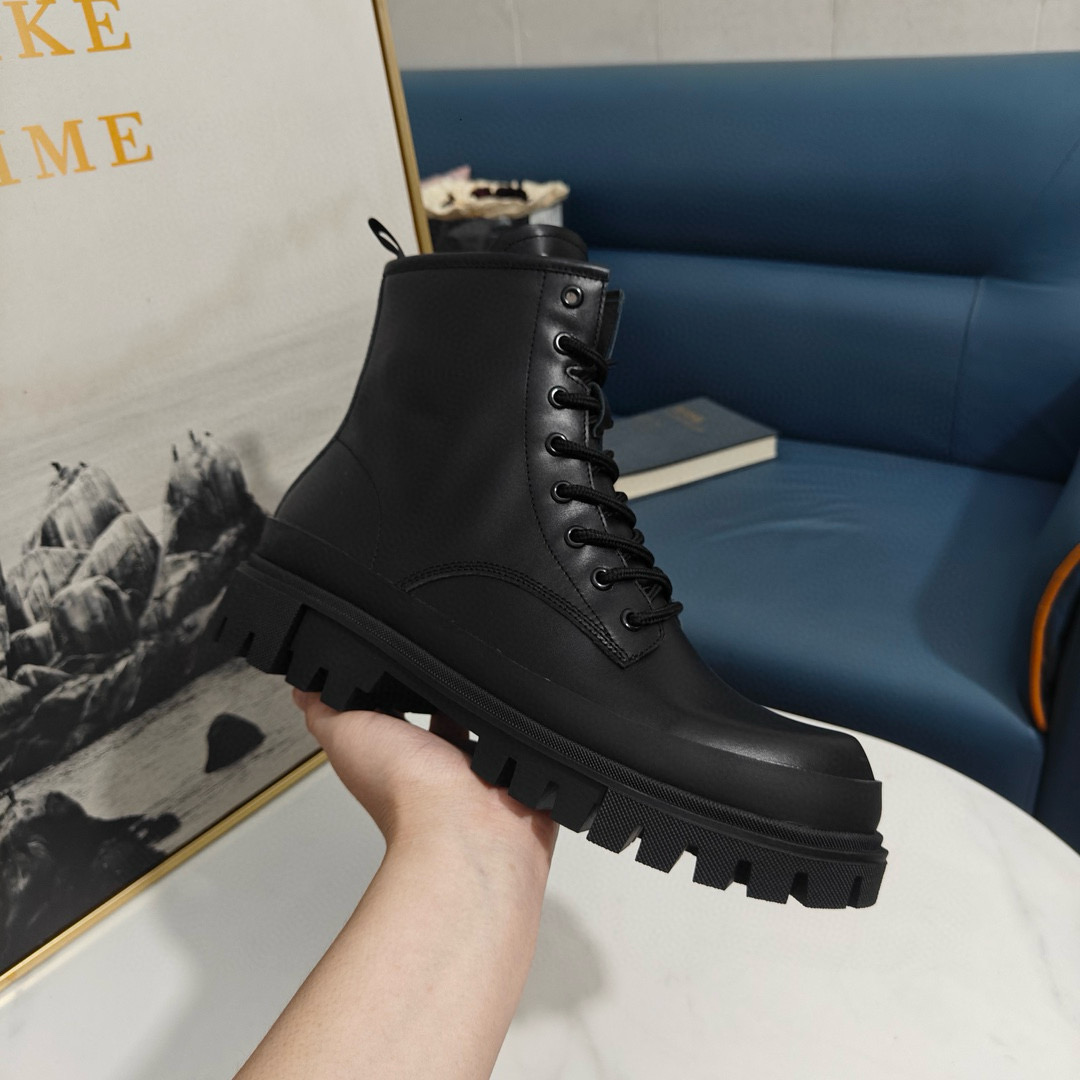 2024 Unisex Dolce & Gabbana Black Leather Combat Boots