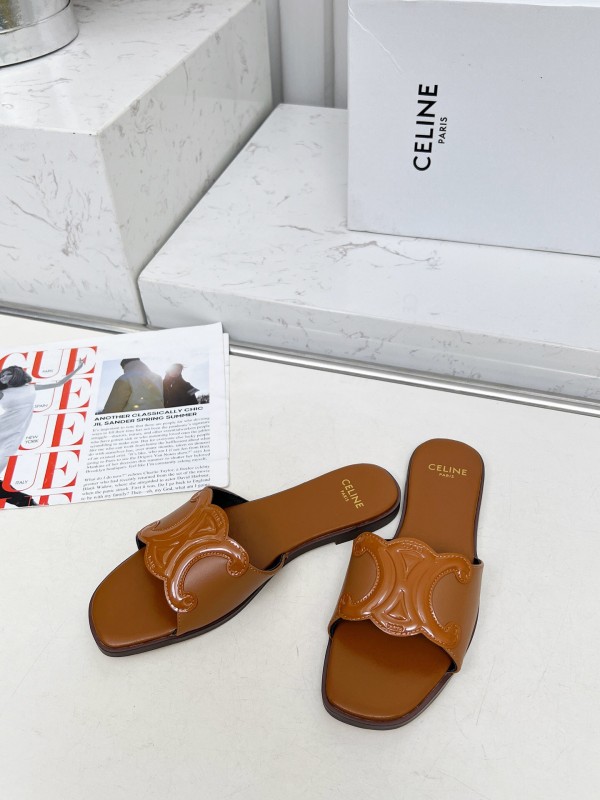 2025 Women CELINE Brown Leather Slippers LY00190