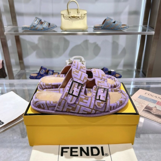2025 Slippers Fendi Purple Canvas Slippers KFY00250