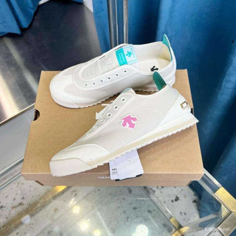 2024 Unisex DESCENTE迪桑特 White Pink Canvas Sneakers