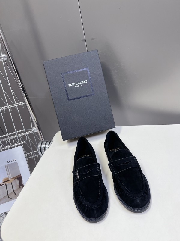 2025 Women Yves Saint Laurent Black Suede Loafers