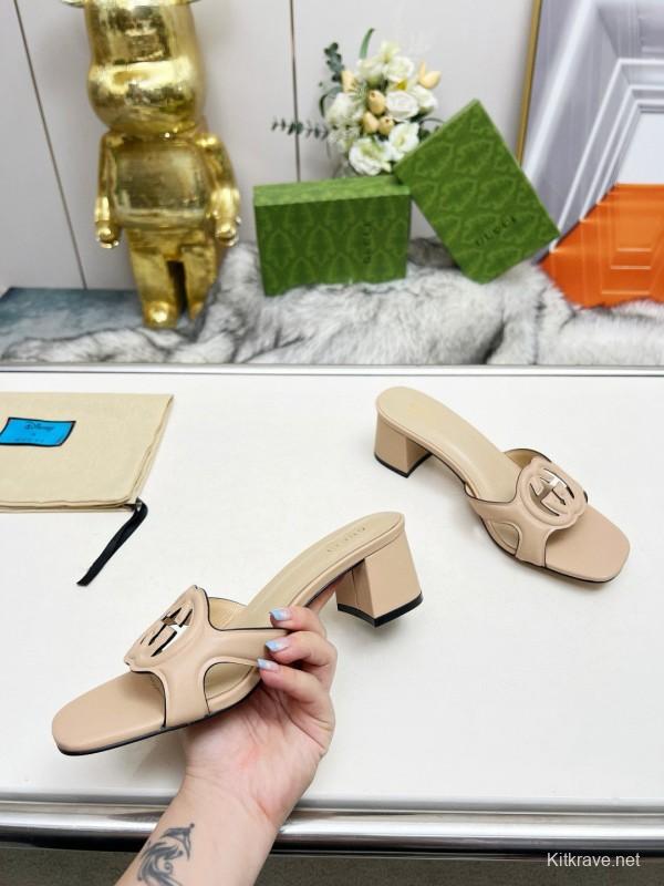 2025 Women Gucci Beige Leather Slippers MJ00190
