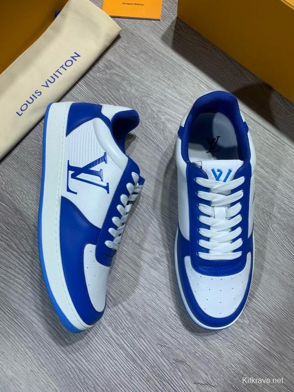 2024 Men Louis Vuitton Blue White Leather Sneakers MJ00380