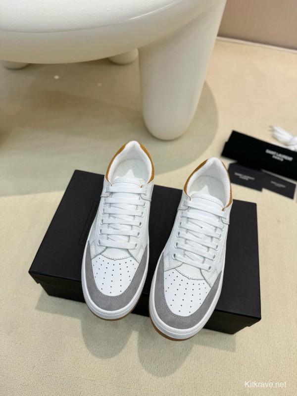 2024 Unisex Yves Saint Laurent White Grey Brown Leather Suede Sneakers