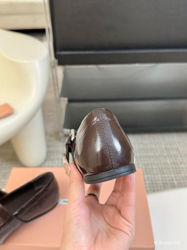 2025 Women Miu Miu Brown Leather Mary Jane Buckle KFY00300