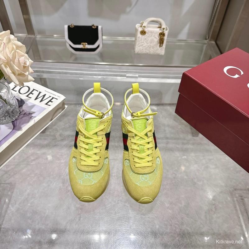 2025 Women Gucci Yellow Suede Fabric Sneakers LY00340